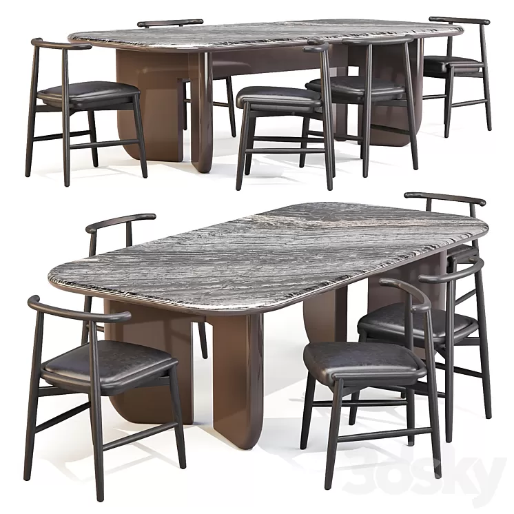 Dining Set: Meridiani (Italo Table and Emilia Chairs) 3D Model Free Download