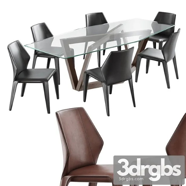 Dining Set Natuzzi Frida Chair C014 Hex Table E015 3D Model Free
