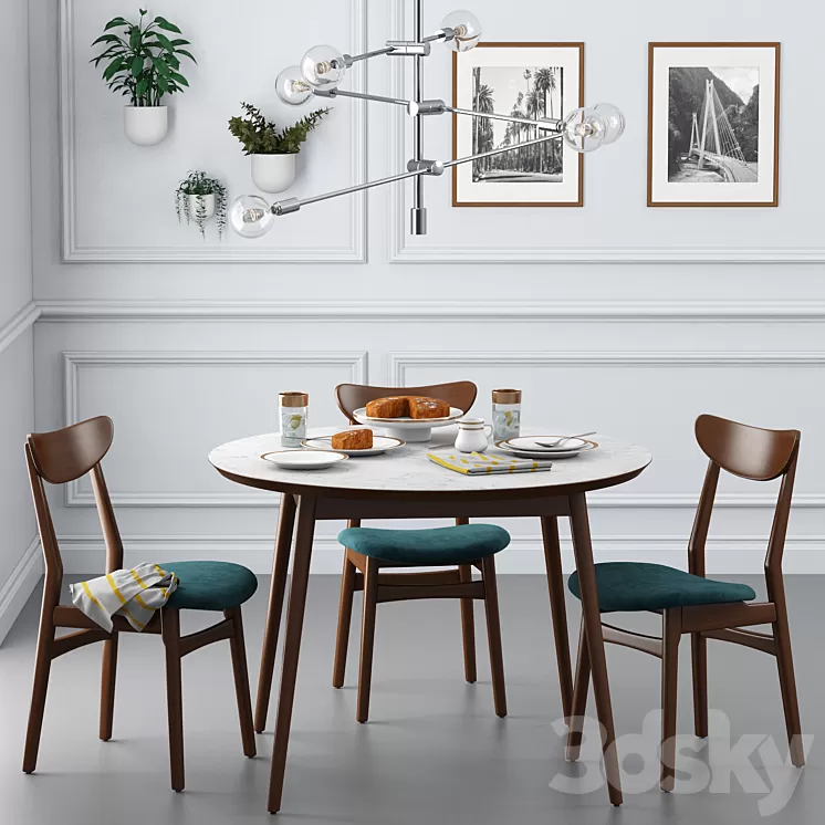 Dining set001 - West Elm 3D Model