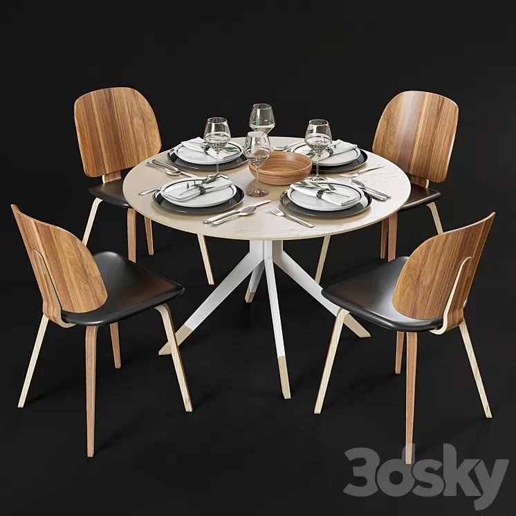 Dining table and chairs BoConcept Billund and Aarhus 3D Model