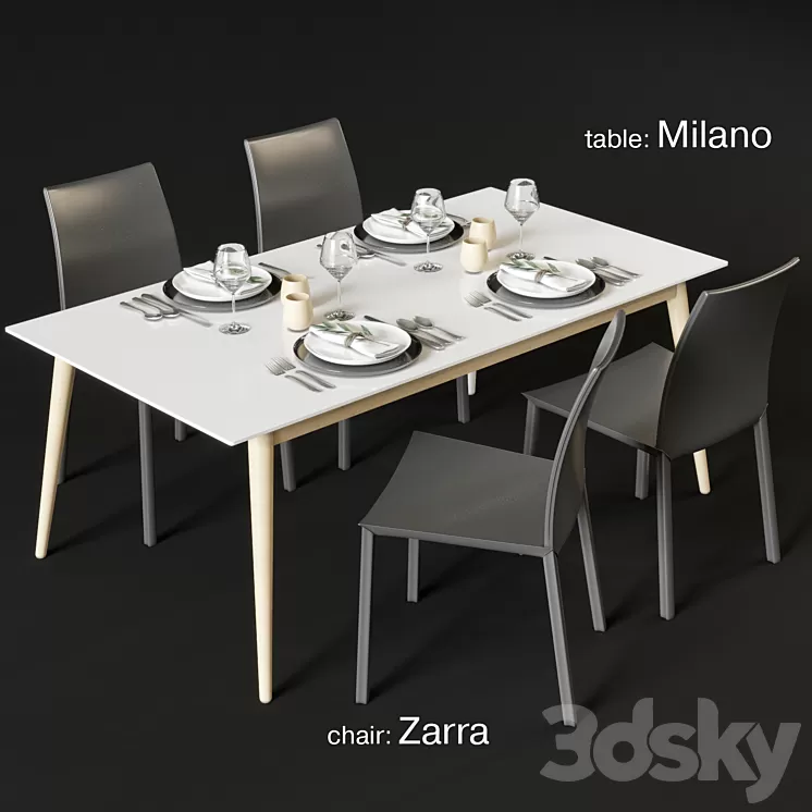 Dining table and chairs BoConcept Milano and Zarra 3D Model