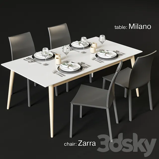 Dining table and chairs BoConcept Milano and Zarra 3DModel