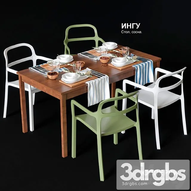 Dining table and chairs ikea jopperlig and ingu 2 3D Model Free