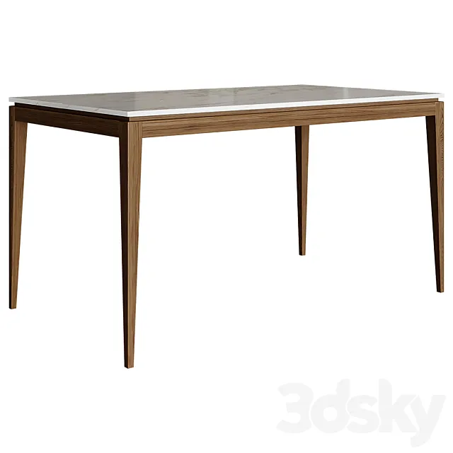 Dining Table Ash Wood Base Kitchen Table 3D Model