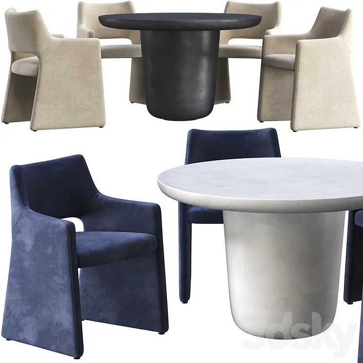 Dining table CB2 Lola and chair CB2 Foley Faux Mohair Navy 3D Model Free