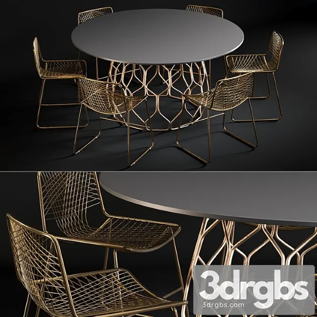 Dining table circuit & chair alpha brass 2 3D Model Free