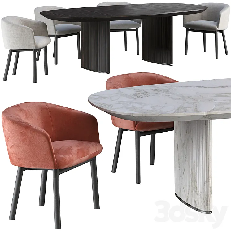 Dining table Gallotti Radice Shiro and chair Livrette 3D Model Free