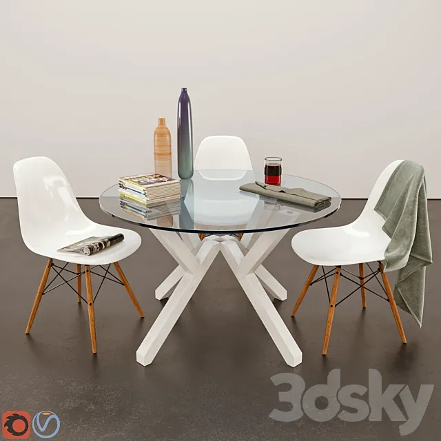 Dining Table - Mikado & Eames Chair 3D Model