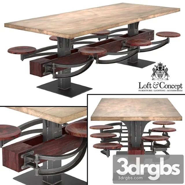 Dining table perrin communal table loft 2 3D Model Free