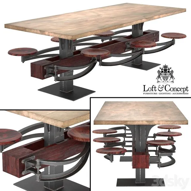 DINING TABLE PERRIN COMMUNAL TABLE LOFT 3D Model