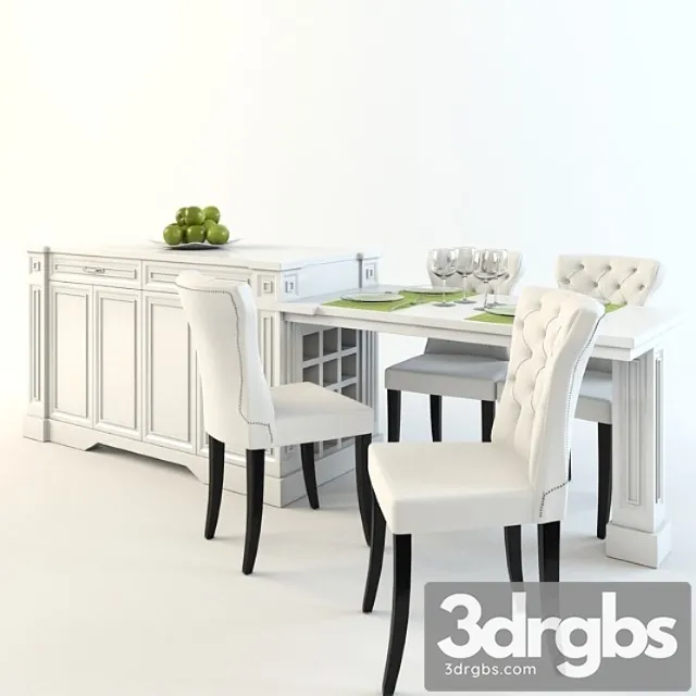 Dining table with chairs and an island 3D Model Download
