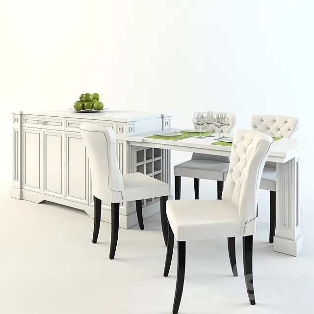Dining table with chairs and an island 3DModel