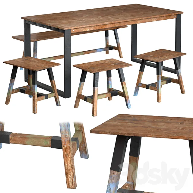 Dining table with teak array Look 180 3DModel