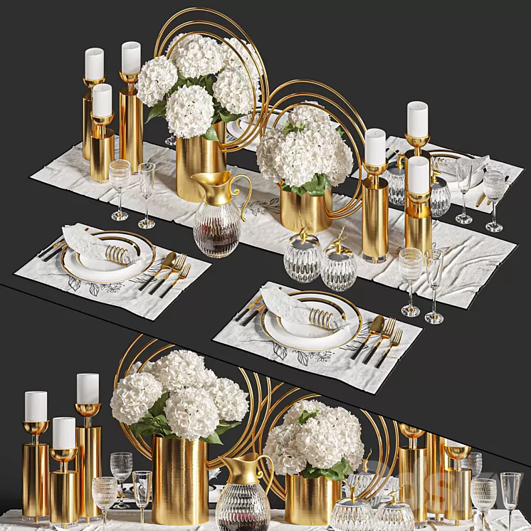 Dinner Table Set 01 3D Model Free
