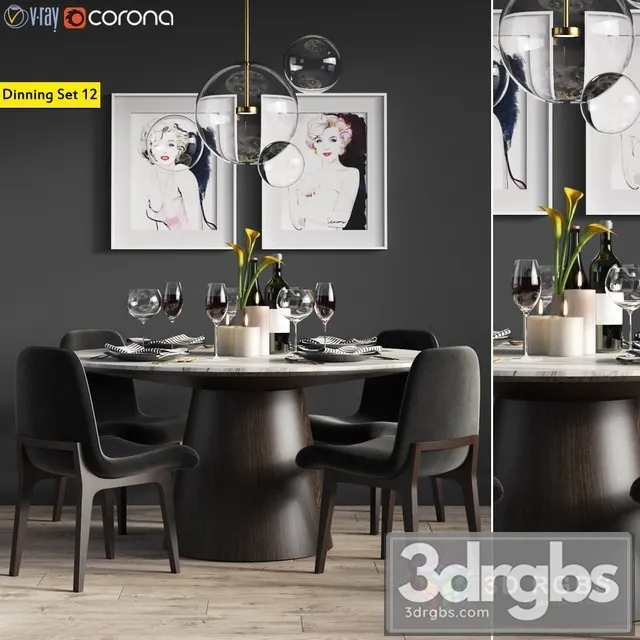 Dinning Set 12 3D Model Free