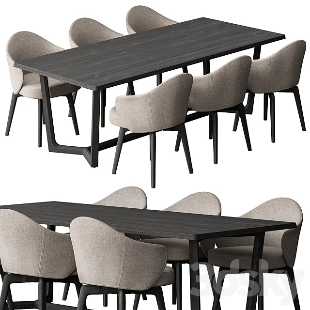 Dinning Table Black and Cream - Set 31 3D Model