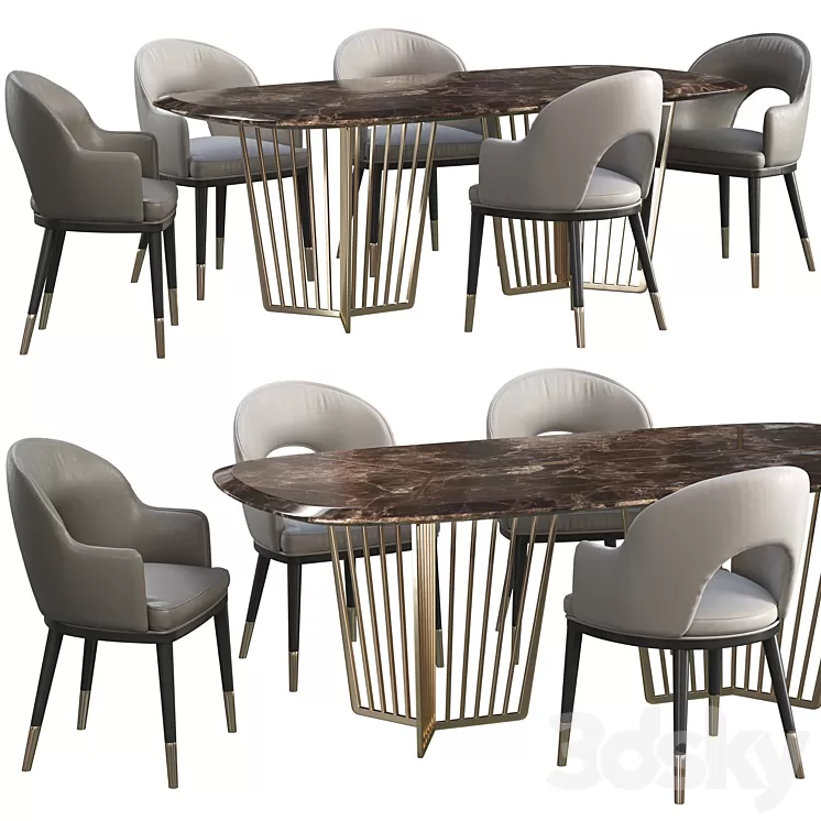 Dinning table Wooddi Alfieri + chair Wooddi Toledo 3D Model