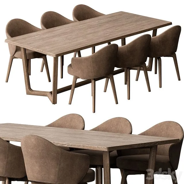 Dinning Table Wooden - Set 30 3D Model