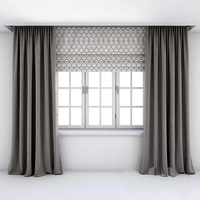 Direct curtains in the floor and Roman curtains 3DModel
