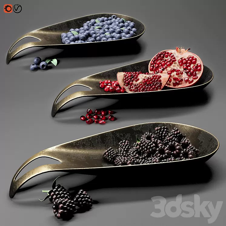 Dish with berries and fruits 3D Model