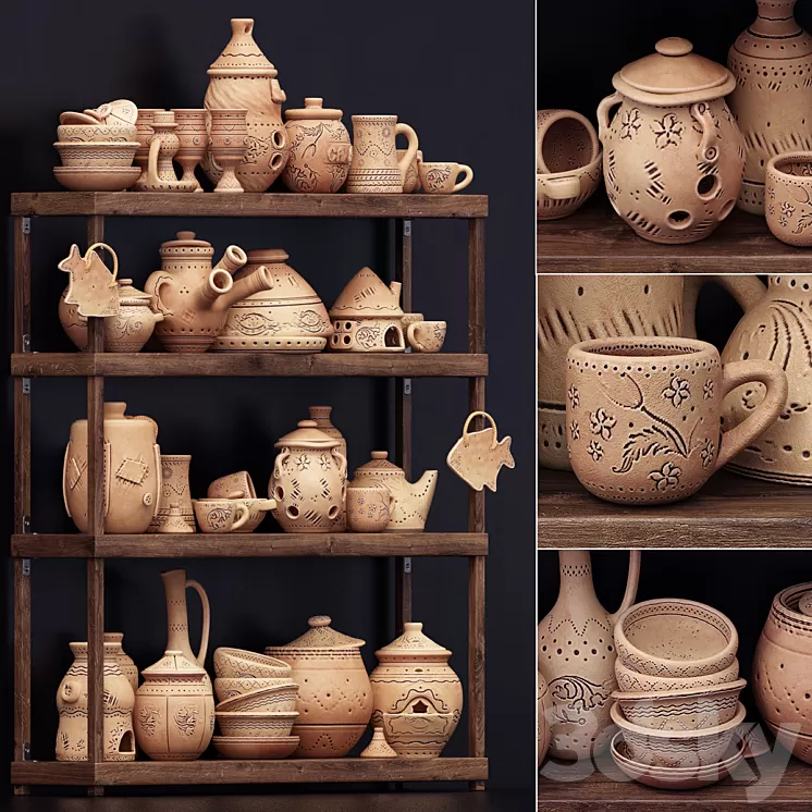 Dishes clay n22 / Clay dishes No. 22 3D Model Free