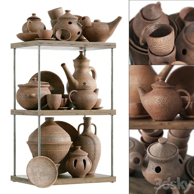 Dishes clay rack n11 Clay crockery rack 3D Model