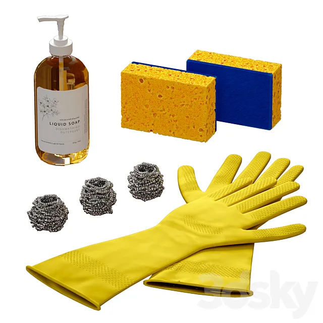Dishwashing set Sponge Gloves 3D Model