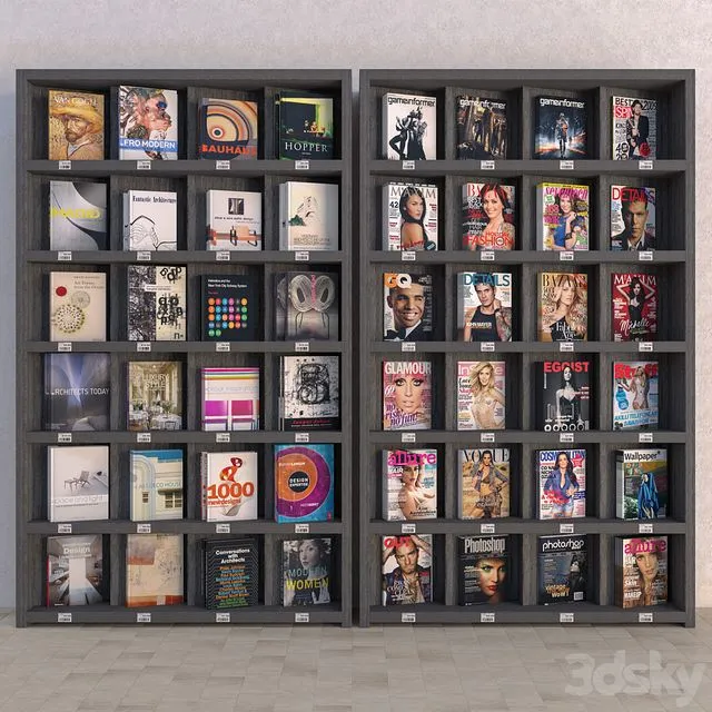 Display Racks with Books and Magazines 3D Model