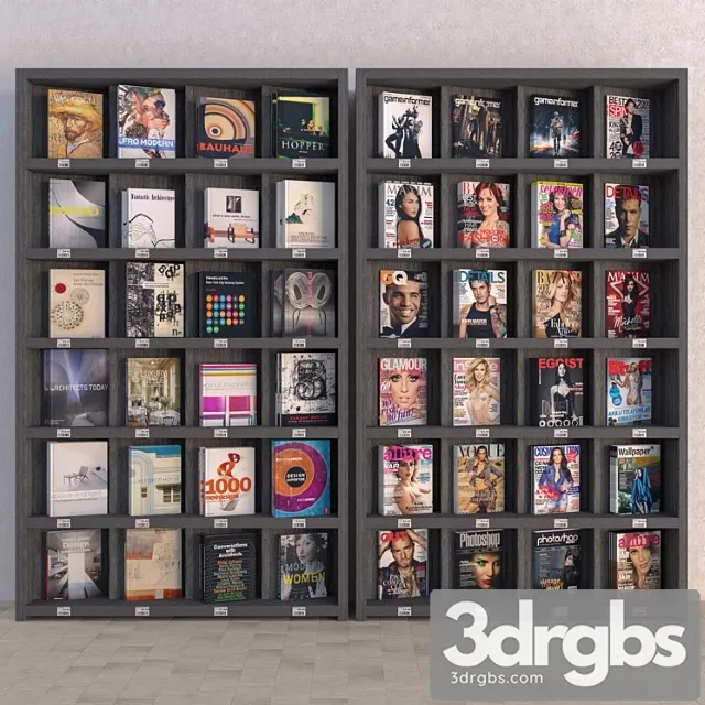 Display racks with books and magazines - vray material 2 3D Model Free