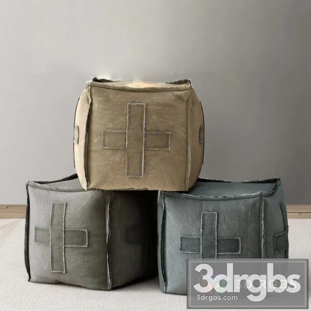 Distressed Canvas Square Pouf 3D Model Download