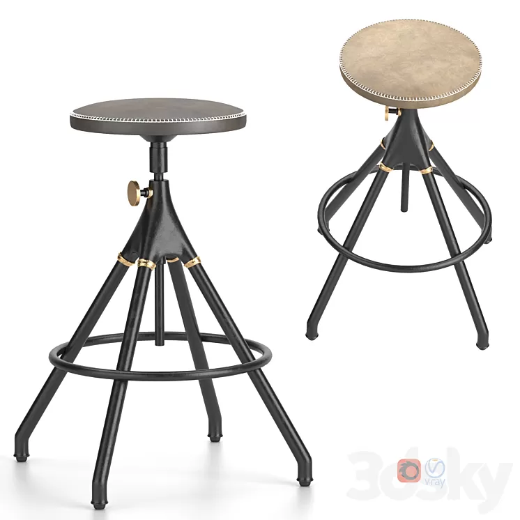 District Eight-Akron Counter Stool With Leather Seat 3D Model