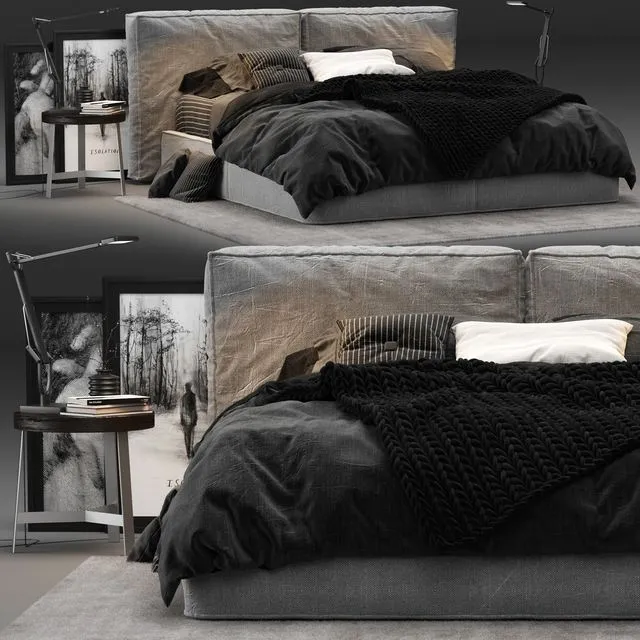 Ditre Italia Flann Bed with decor 3D Model