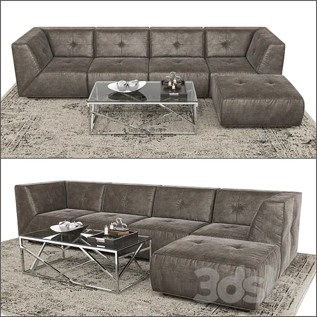 Divani Casa Sectional Sofa and Ottoman. 3D Model