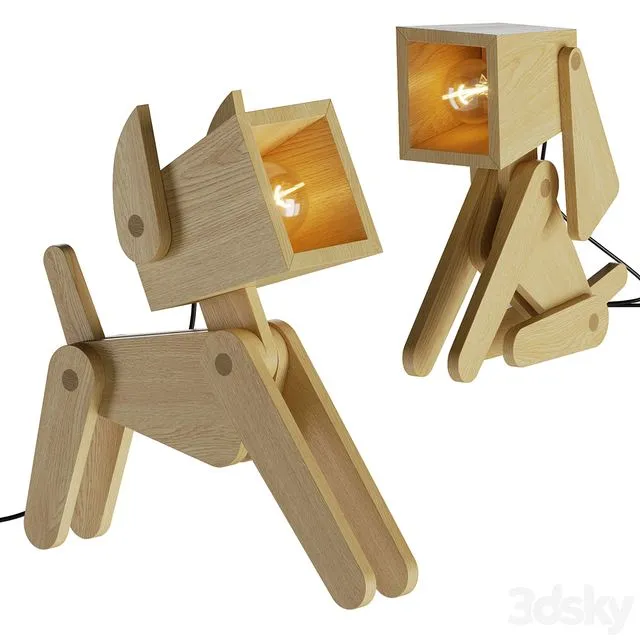 Dog Adjustable Wooden Table Lamp 3D Model