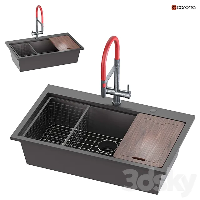 Doirteal 33 inch Drop in Black Farmhouse Sink 3D Model
