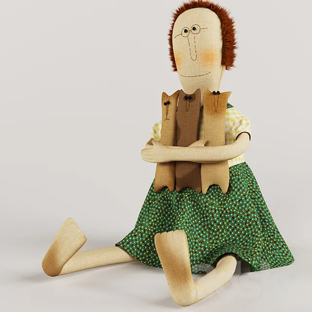 Doll Thekla and her cats 3D Model