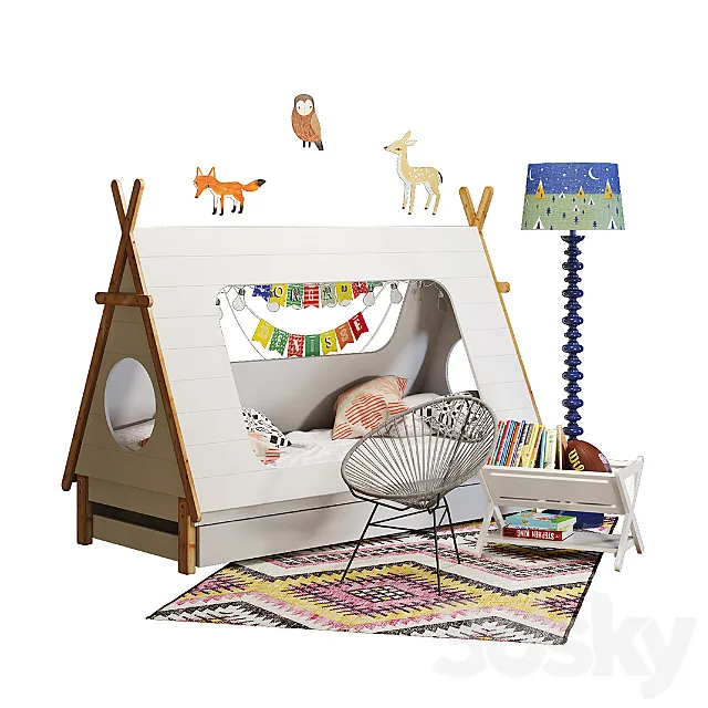 Domayne tee pee-bed with crate & barrel decor 3DModel