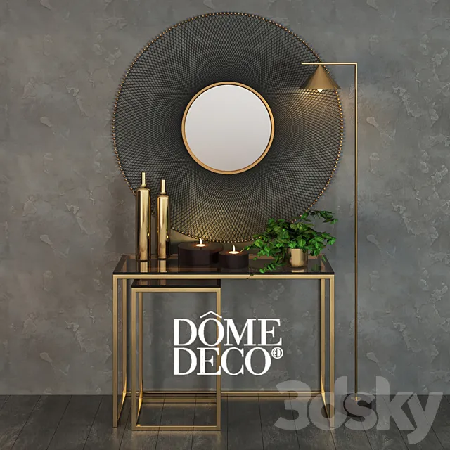 Dome Deco set decor vases and console with a mirror and a floor lamp 3D Model
