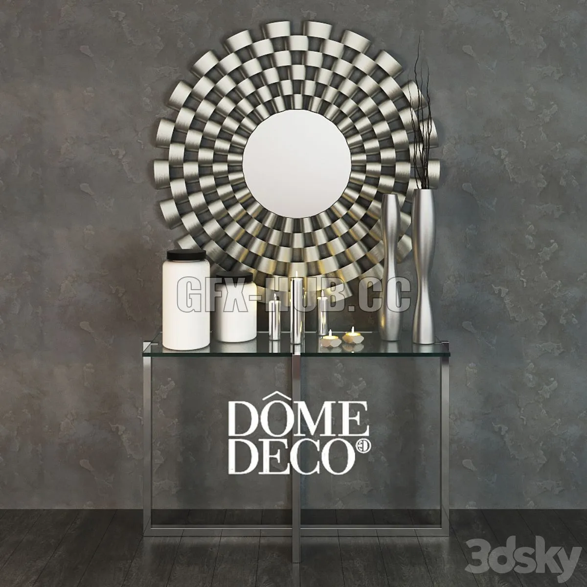 Dome Deco set decor vases and console with mirror 3D Model