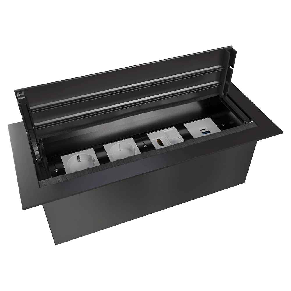 Donel  - Tabletop recessed socket block with hinged cover DDSB8HLB 3D Model