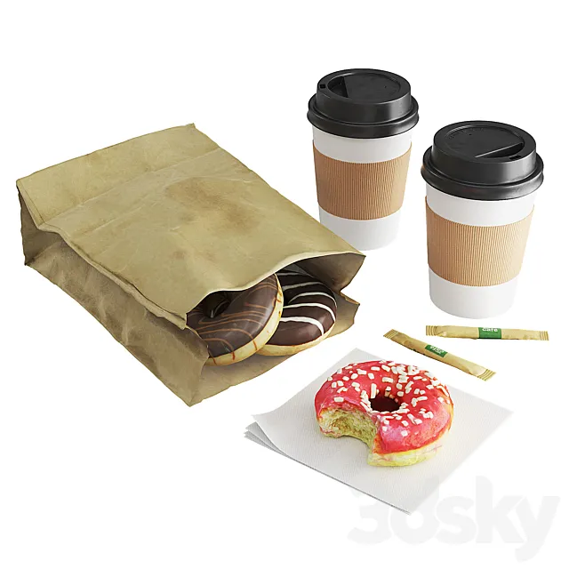 Donuts with Coffee To GO 3D Model