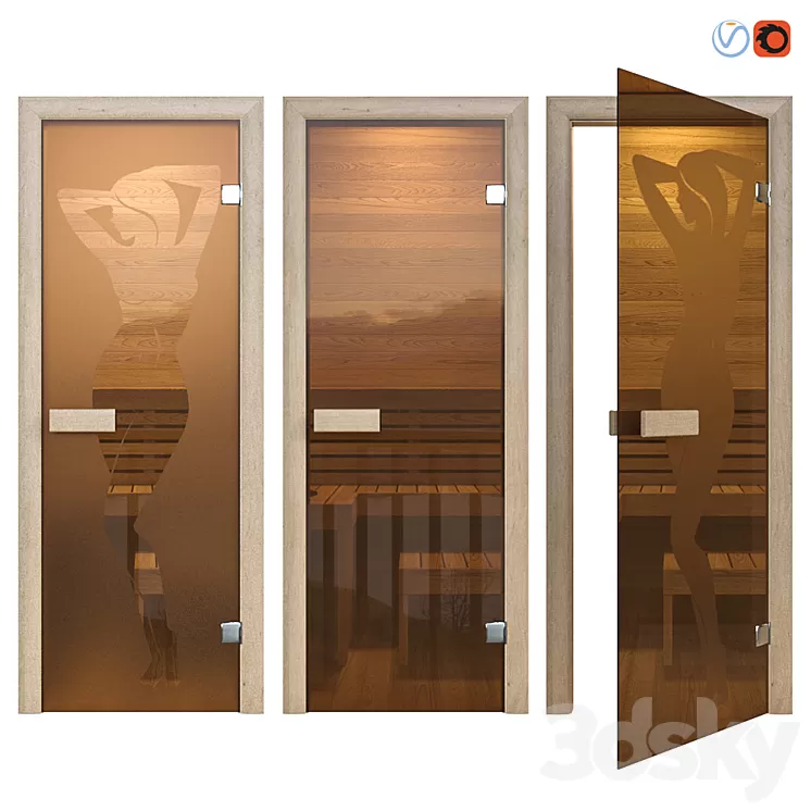 Door glass for a sauna of Sauna wood 3D Model