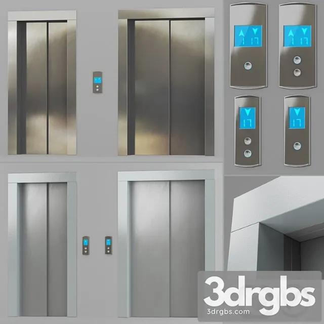 Doors with facings and post-call lift otis in 2 colors 3D Model Download