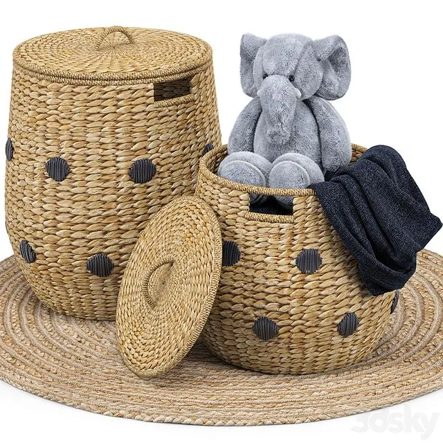 Dot Basket Kairo Jute Rug Elephant Toy 3D Model
