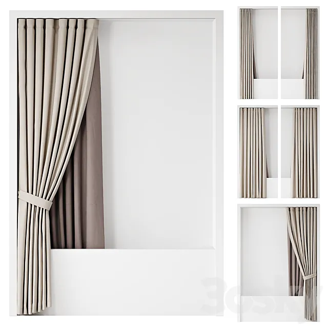 Double bath curtain on ceiling cornice 3D Model