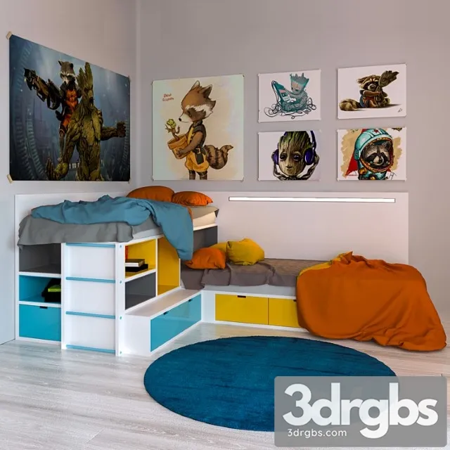 Double Bed for Children 3D Model Free