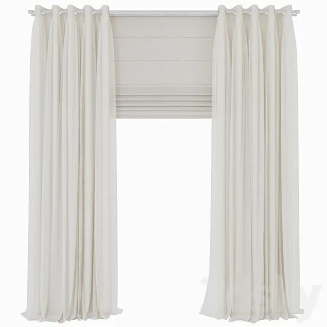 double curtains with tulle 3D Model