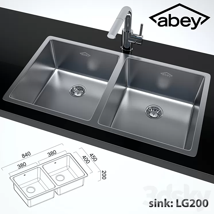 Double kitchen sink + Ovale Sink Mixer With Pull-Out 3D Model