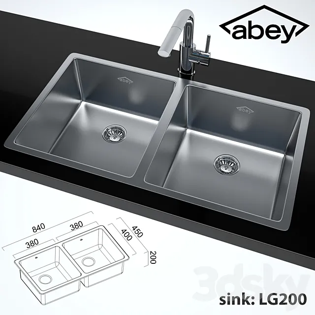 Double kitchen sink + Ovale Sink Mixer With Pull-Out 3DModel