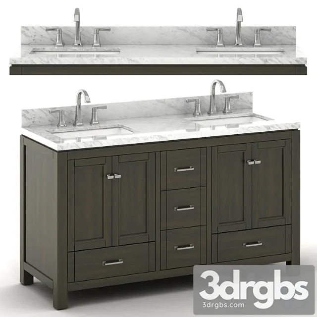 Double Sink Wooden Vanity With Carrara Marble Top 6 3D Model Free